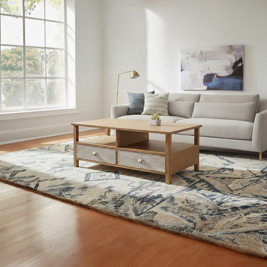 Natural Wood Grain Coffee Table with Aluminium Detailing and Storage