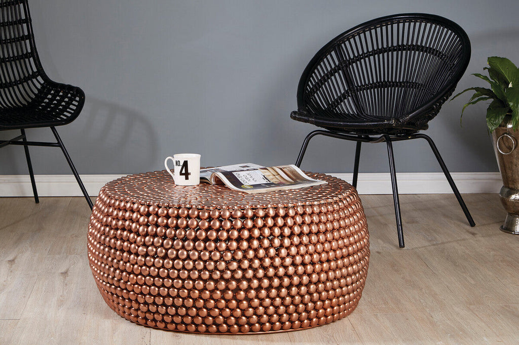 Gold Interlinked Beaded Iron Copper Finish Coffee Table