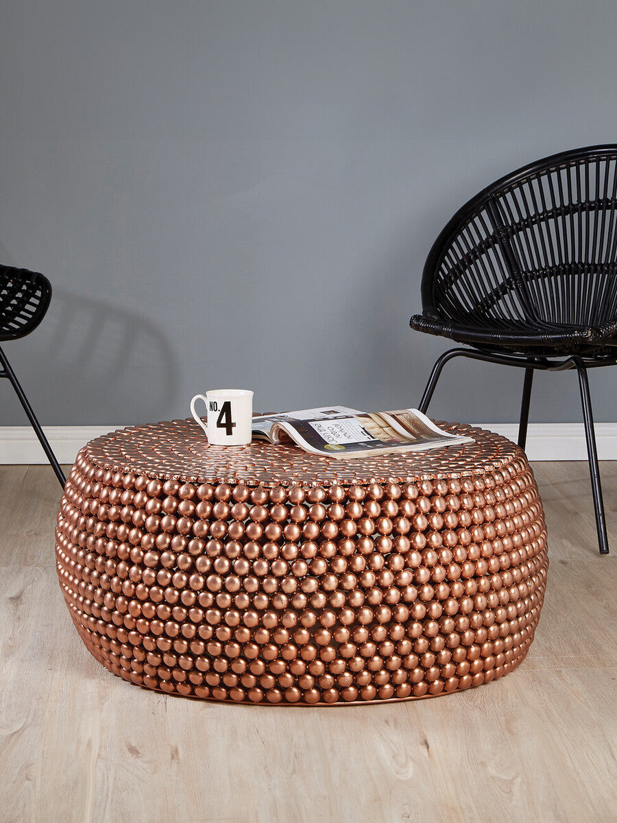 Gold Interlinked Beaded Iron Copper Finish Coffee Table
