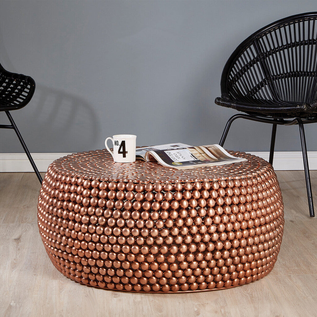 Gold Interlinked Beaded Iron Copper Finish Coffee Table