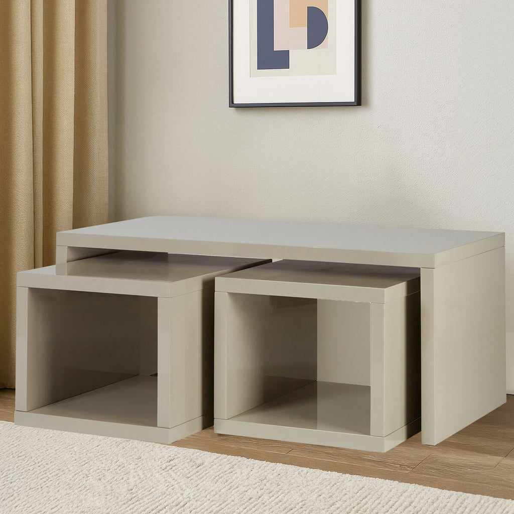 Grey Wood Coffee Table with 2 Nesting Under Tables