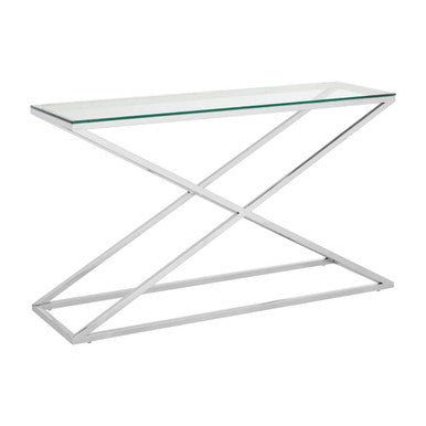Clear Tempered Glass Top Console Table with Stainless Steel Base