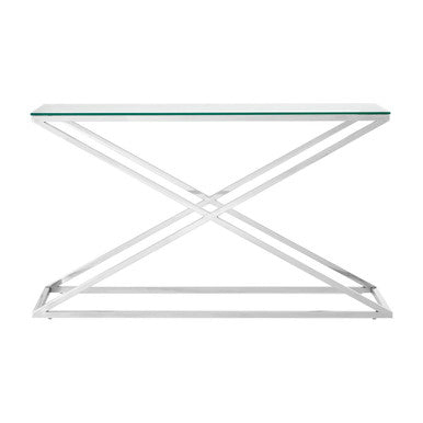 Clear Tempered Glass Top Console Table with Stainless Steel Base