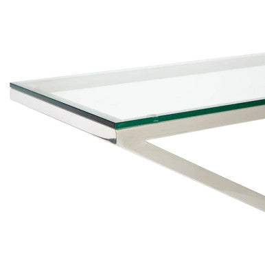 Clear Tempered Glass Top Console Table with Stainless Steel Base