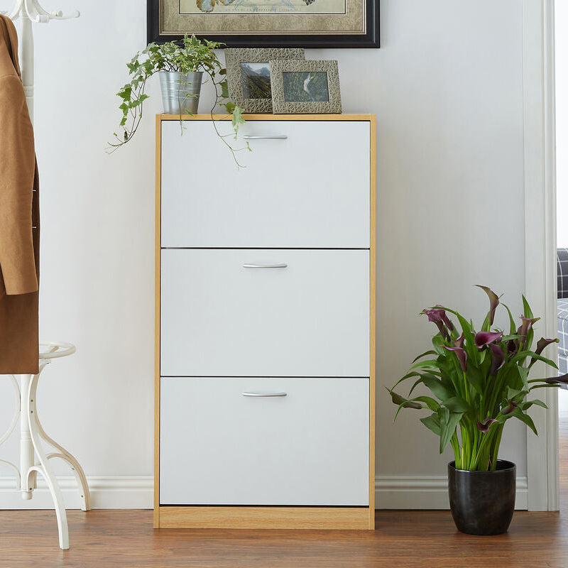 White and Oak Shoe Cupboard with 3 Drawers