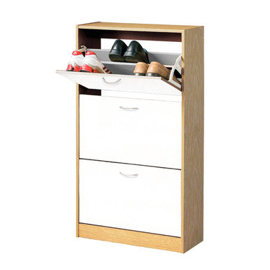 White and Oak Shoe Cupboard with 3 Drawers
