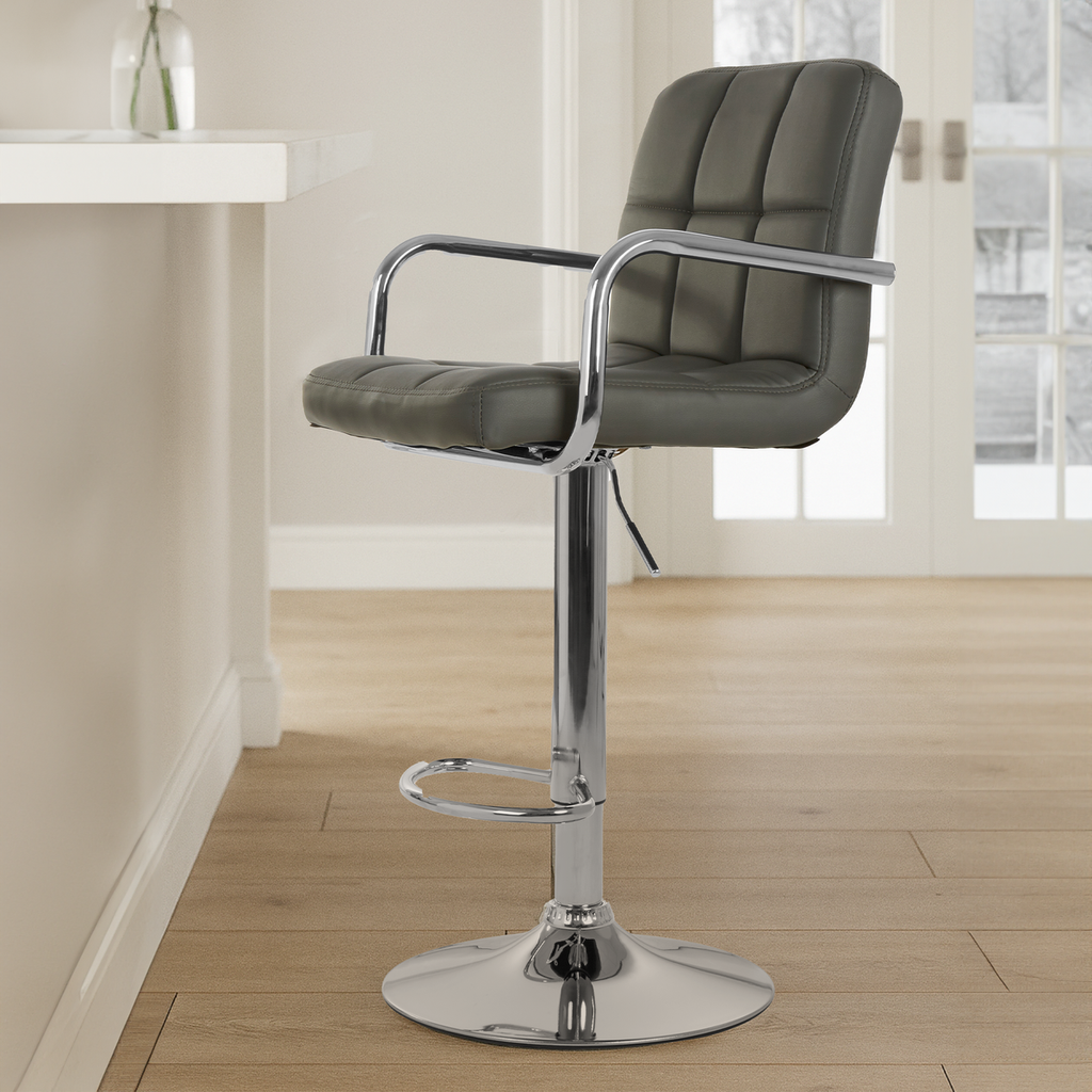 Grey Leather Effect Bar Chair with Gas Lift
