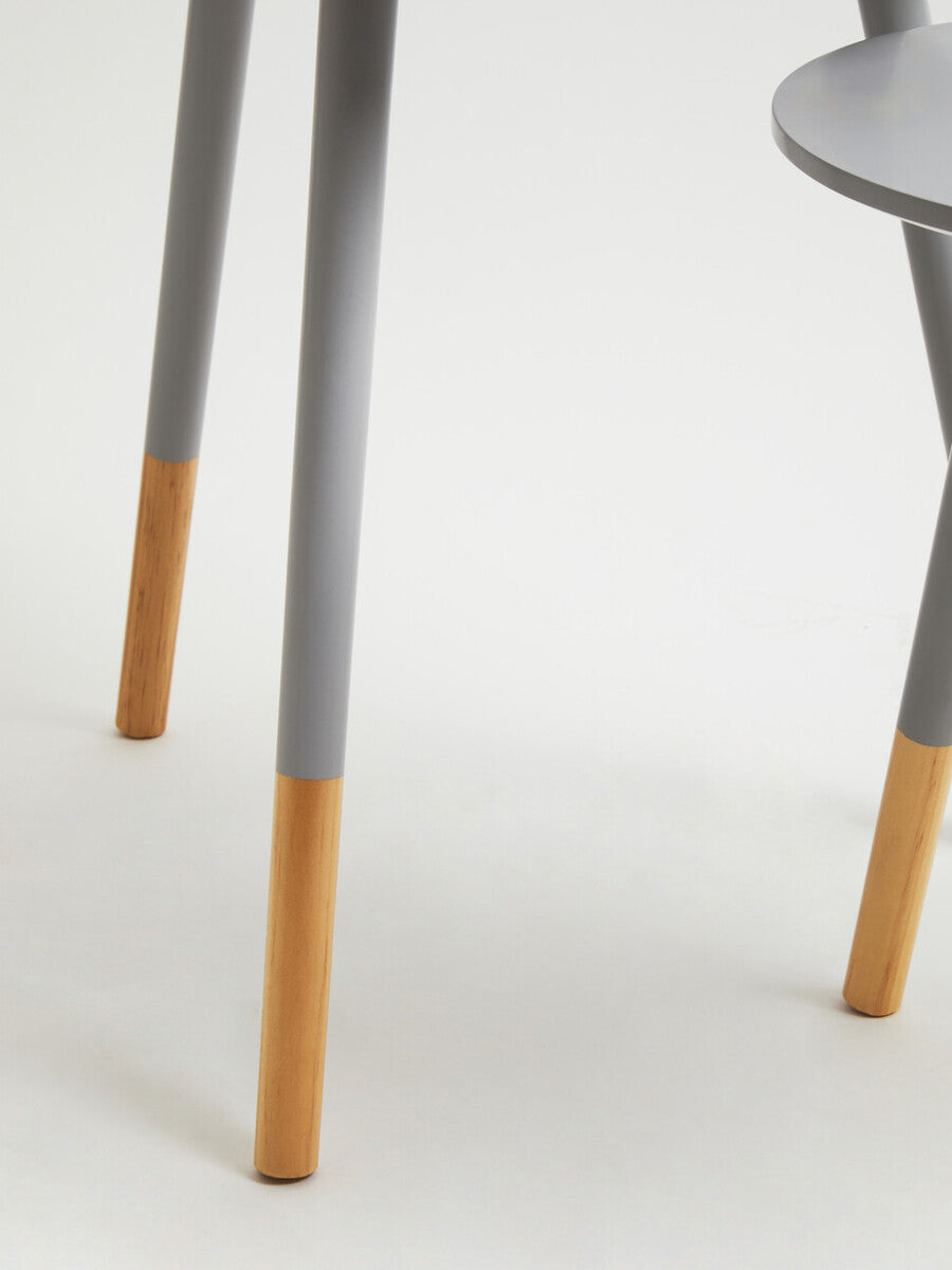 Set of 2 Grey Round Nesting Side Tables with Natural Wood Legs