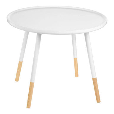 White Round Side Table with Natural Wood Feet