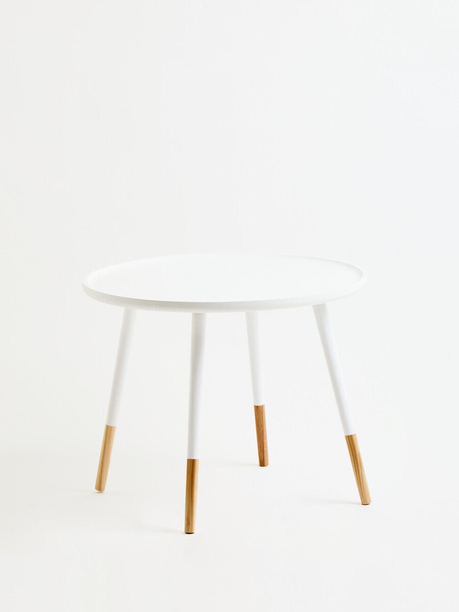 White Round Side Table with Natural Wood Feet