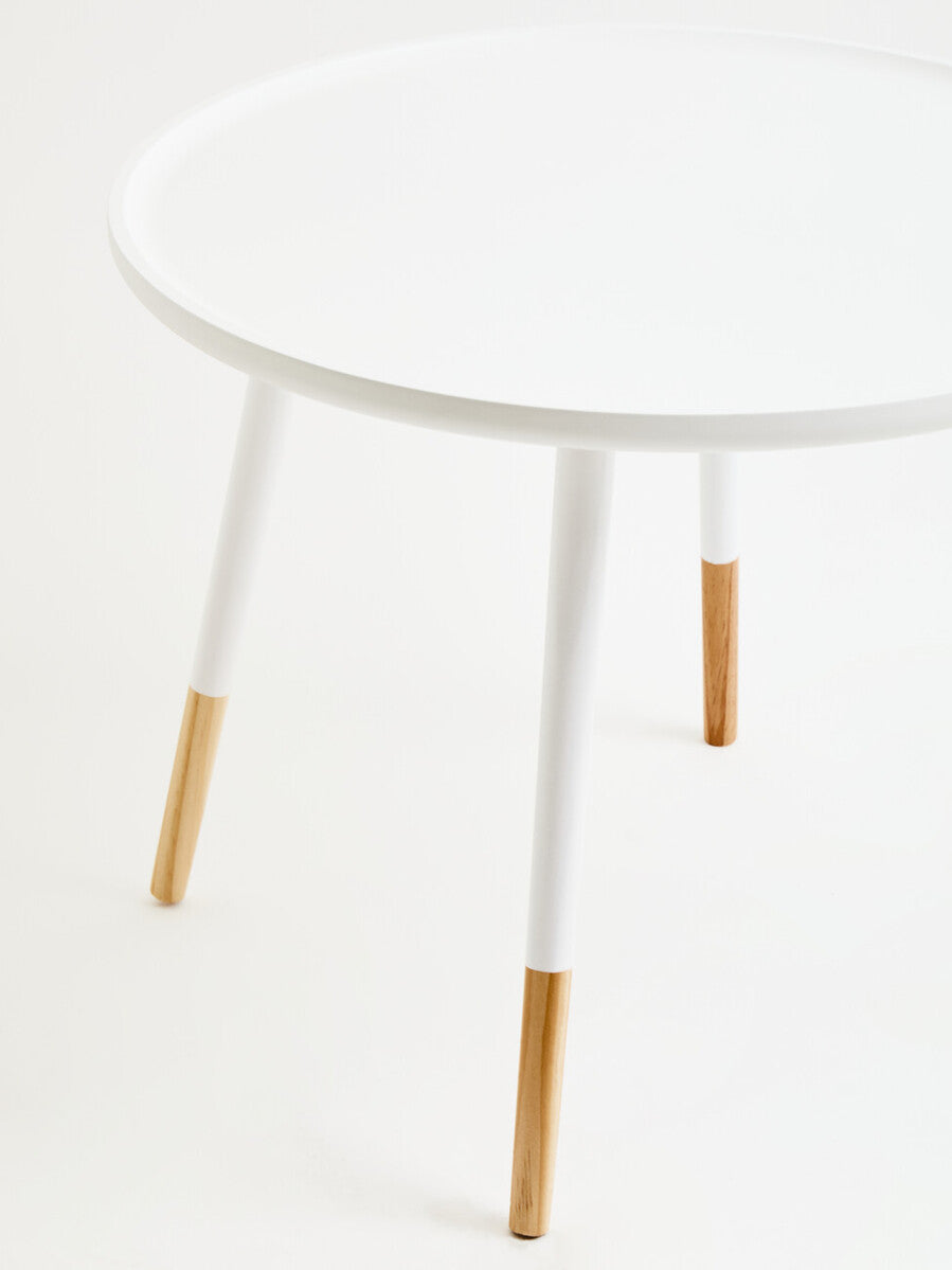 White Round Side Table with Natural Wood Feet