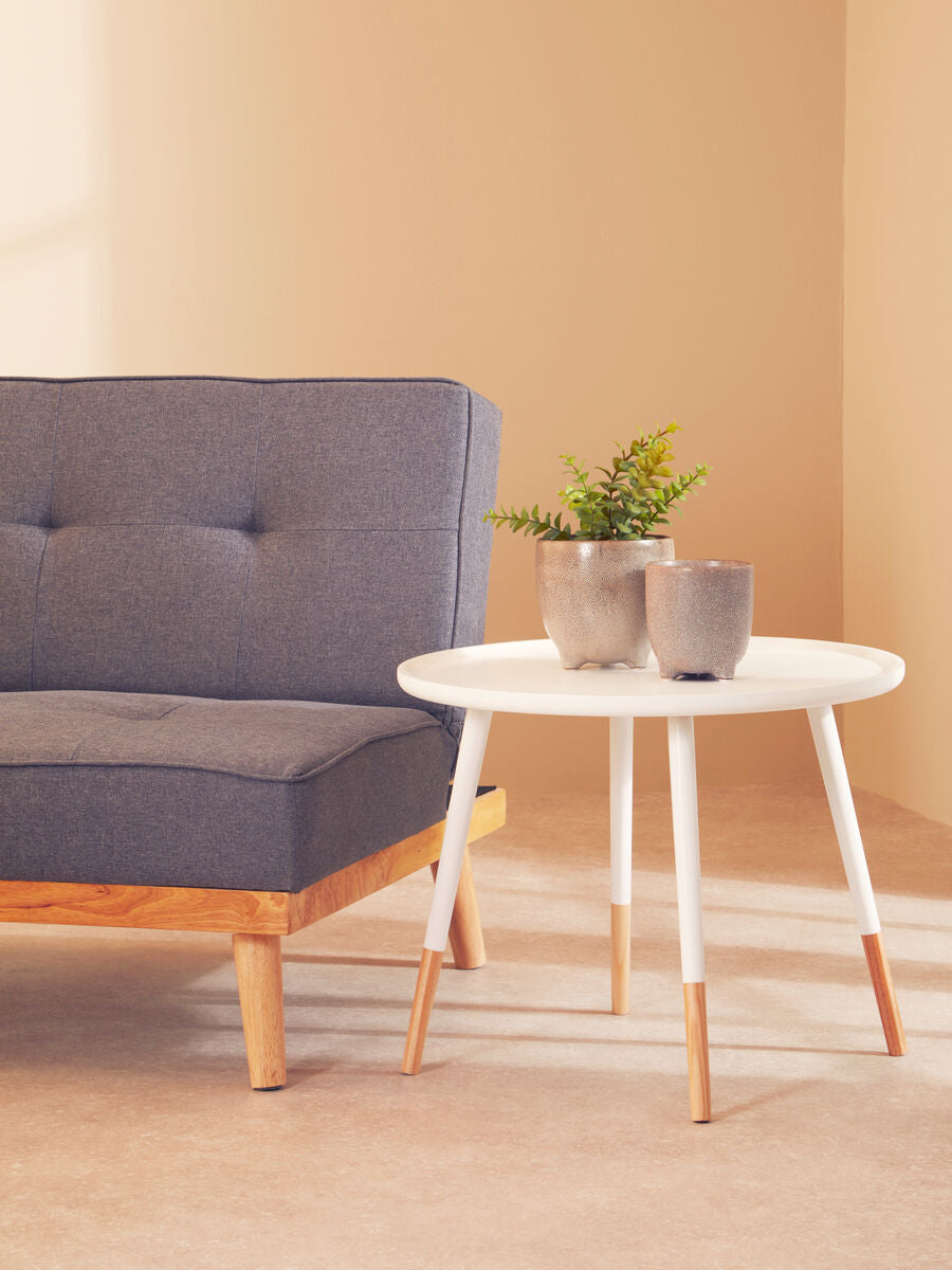 White Round Side Table with Natural Wood Feet