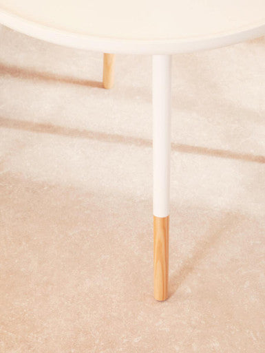White Round Side Table with Natural Wood Feet