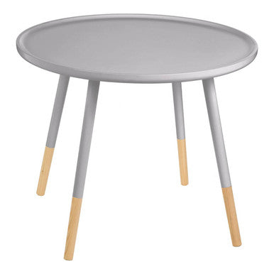 Grey Round Side Table with Natural Wood Feet