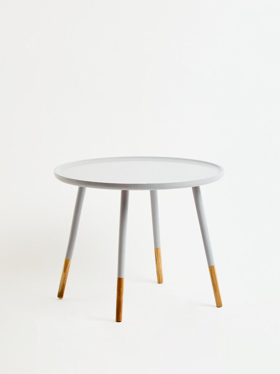 Grey Round Side Table with Natural Wood Feet