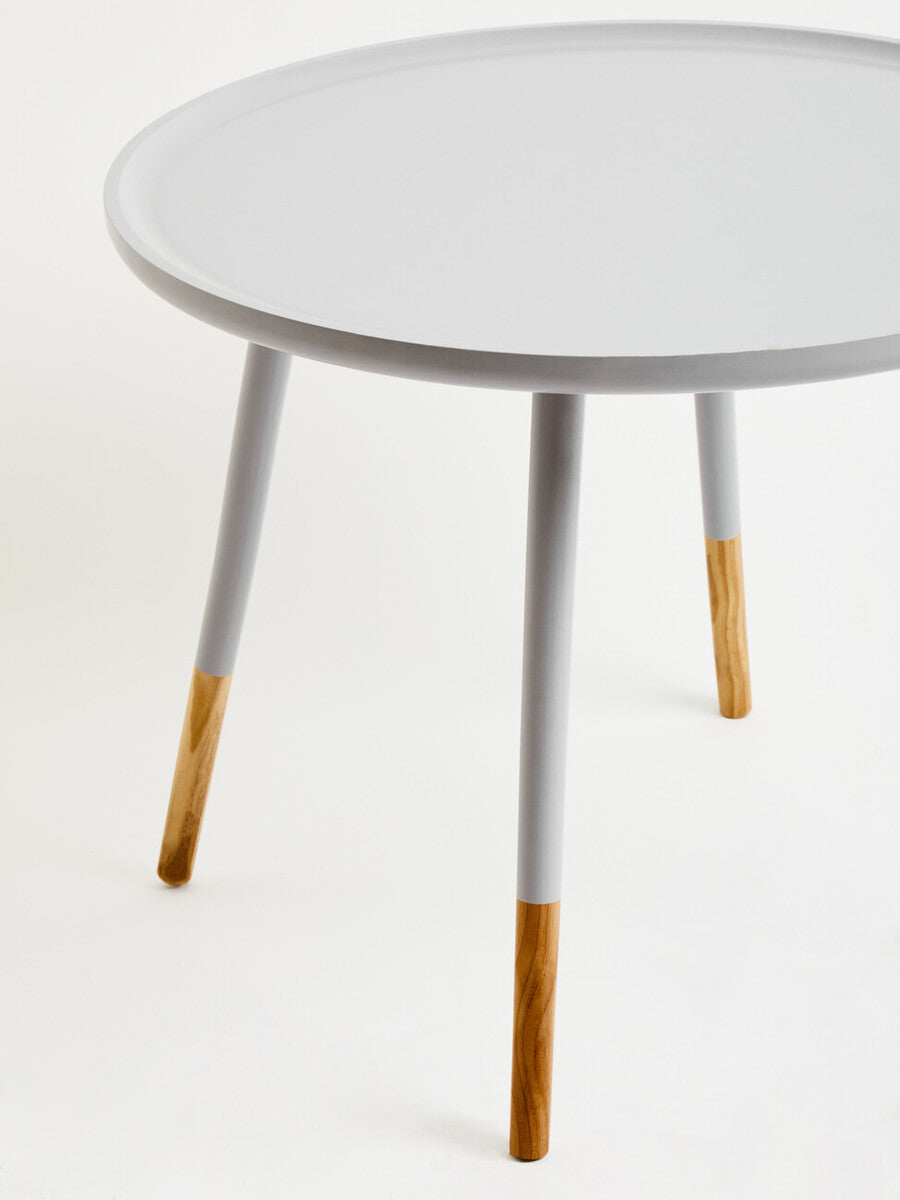 Grey Round Side Table with Natural Wood Feet