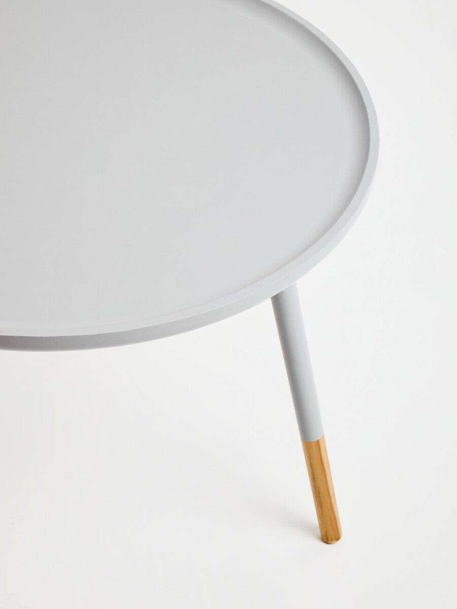 Grey Round Side Table with Natural Wood Feet