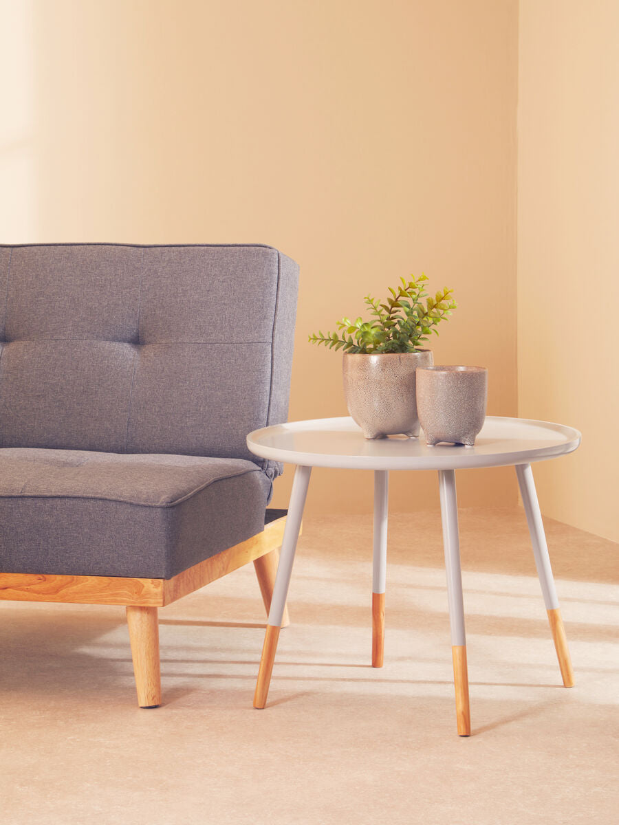 Grey Round Side Table with Natural Wood Feet