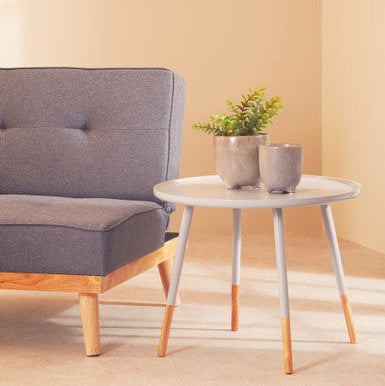 Grey Round Side Table with Natural Wood Feet
