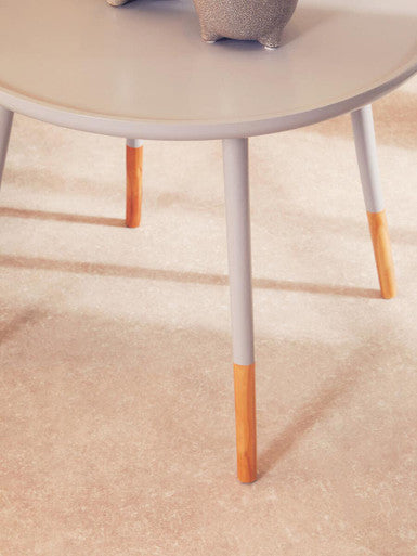 Grey Round Side Table with Natural Wood Feet