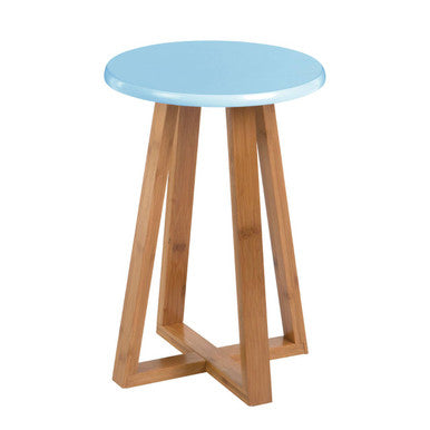 Blue and Natural Bamboo Round Stool