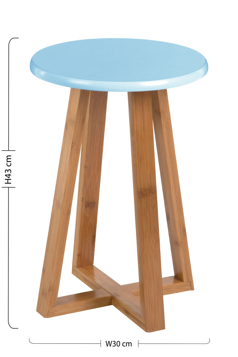 Blue and Natural Bamboo Round Stool