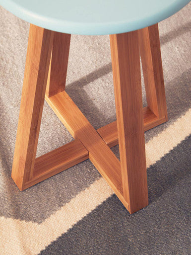Blue and Natural Bamboo Round Stool