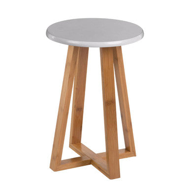 Grey and Natural Bamboo Round Stool