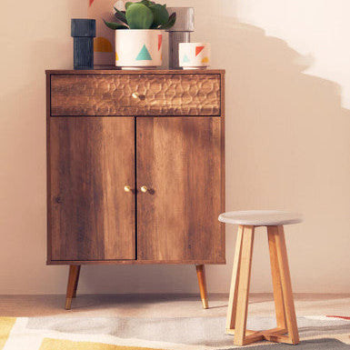 Grey and Natural Bamboo Round Stool
