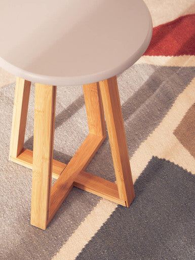 Grey and Natural Bamboo Round Stool