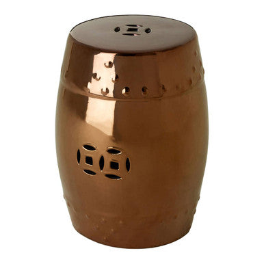 Gold Copper Dolomite Side Table and Stool with Embossed Detailing