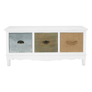 White Coffee Table with Three Drawers and Mixed Handles