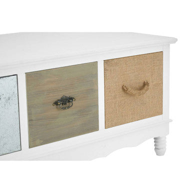 White Coffee Table with Three Drawers and Mixed Handles