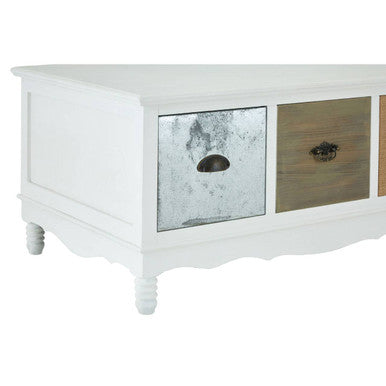 White Coffee Table with Three Drawers and Mixed Handles