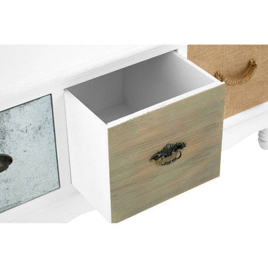 White Coffee Table with Three Drawers and Mixed Handles
