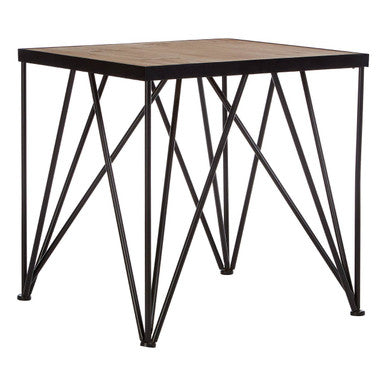 Natural Wood Top and Iron Base Square Side Table
