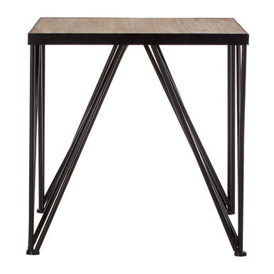 Natural Wood Top and Iron Base Square Side Table