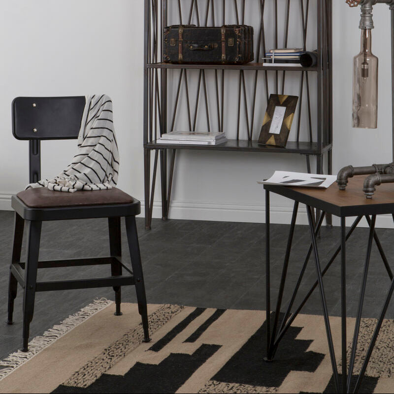 Natural Wood Top and Iron Base Square Side Table