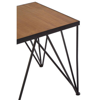 Natural Wood Top and Iron Base Square Side Table