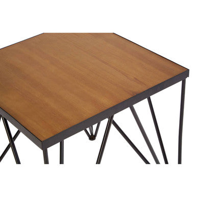 Natural Wood Top and Iron Base Square Side Table