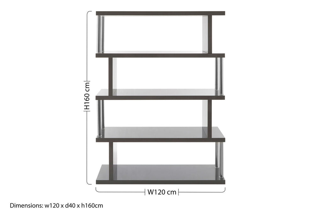 Grey Gloss 4 Tier Shelf Unit with Inverted Zigzag Design