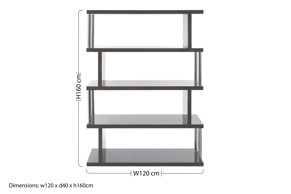 Grey Gloss 4 Tier Shelf Unit with Inverted Zigzag Design