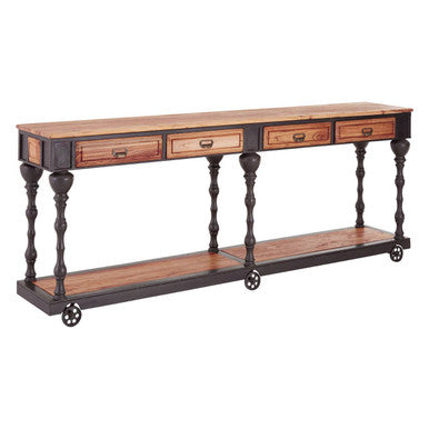 Natural Wooden 4 Drawer Console Table with Black Metal Legs