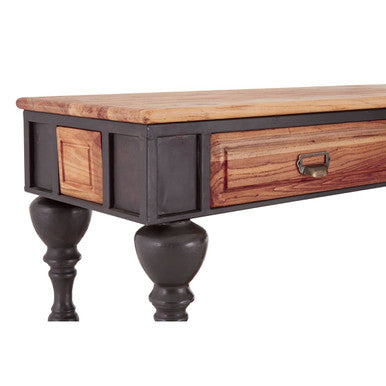 Natural Wooden 4 Drawer Console Table with Black Metal Legs
