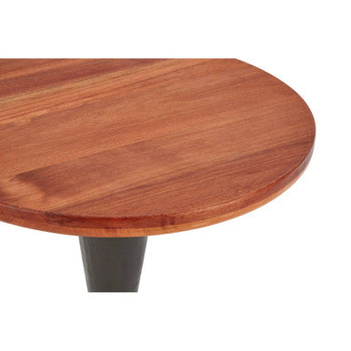 Round Side Table with Brown Metal Base and Wooden Top