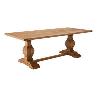 Warm Brown Oak Wooden Dining Table with Sculpted Chunky Legs