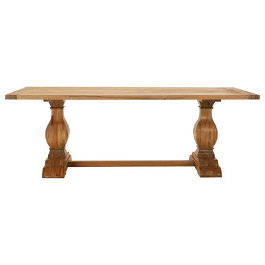 Warm Brown Oak Wooden Dining Table with Sculpted Chunky Legs