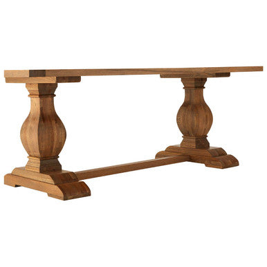 Warm Brown Oak Wooden Dining Table with Sculpted Chunky Legs