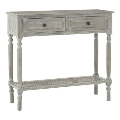 Grey Wash Pine Wood Console Table with 2 Drawers