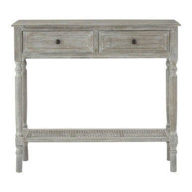 Grey Wash Pine Wood Console Table with 2 Drawers